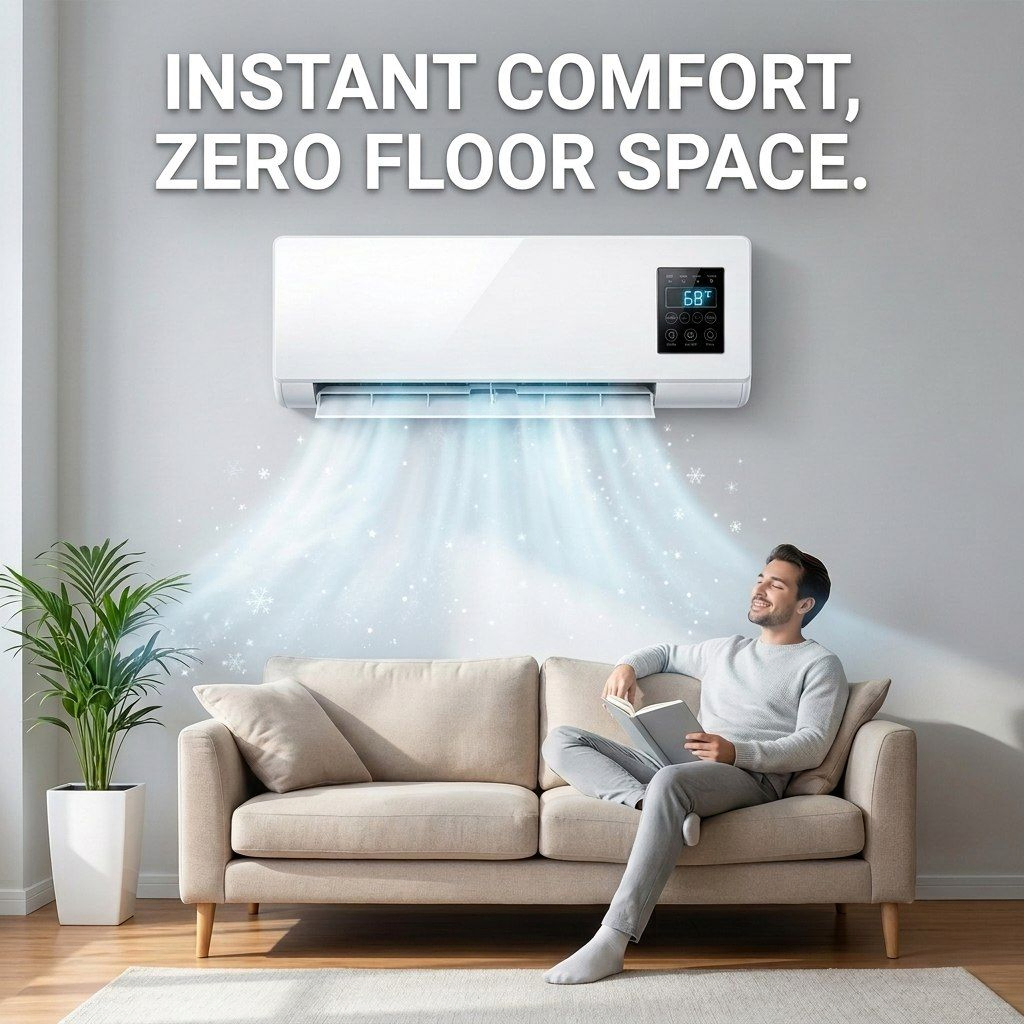 AerioQ wall mounted smart heating and cooling unit in a modern room